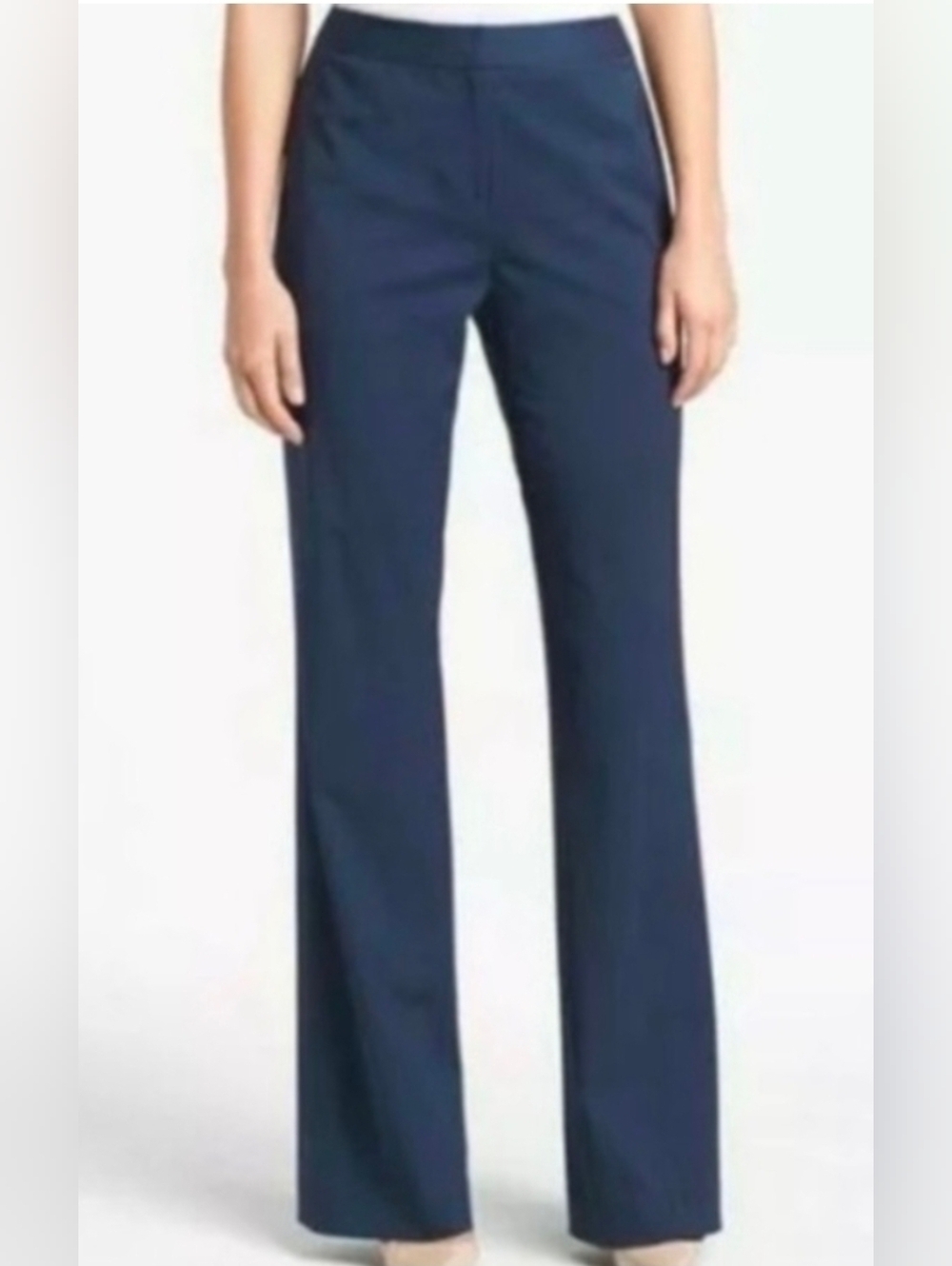Lafayette 148 Wide Straight Leg Pants High Rise Navy Blue Slacks Sz 12 Workwear